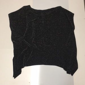 NWOT women’s black sparkly tunic, peak-a-boo shoulders